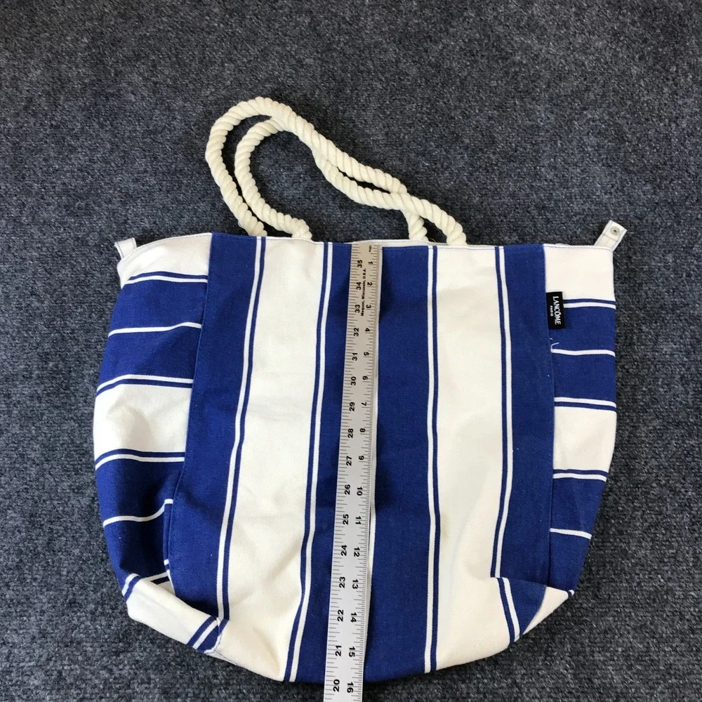 Lancôme Paris Tote Bag White Blue Striped Canvas Rope Double Handle Shopping Bag